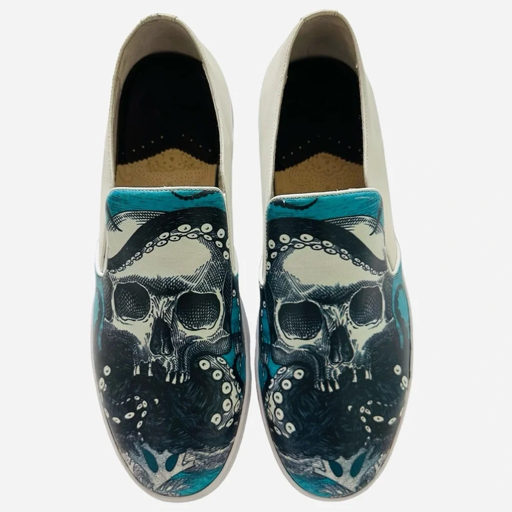 Robert Graham NWOB Ocean & Skull Leather Slip On Sneakers Sz.9 Casual Preppy